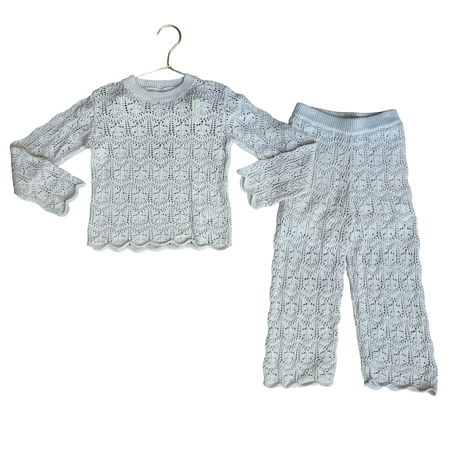Rylee & Cru Tan Cotton Crochet Sweater & Pants Set - Size 4-5Y