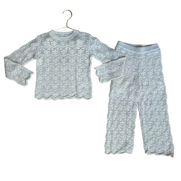Rylee & Cru Tan Cotton Crochet Sweater & Pants Set - Size 4-5Y