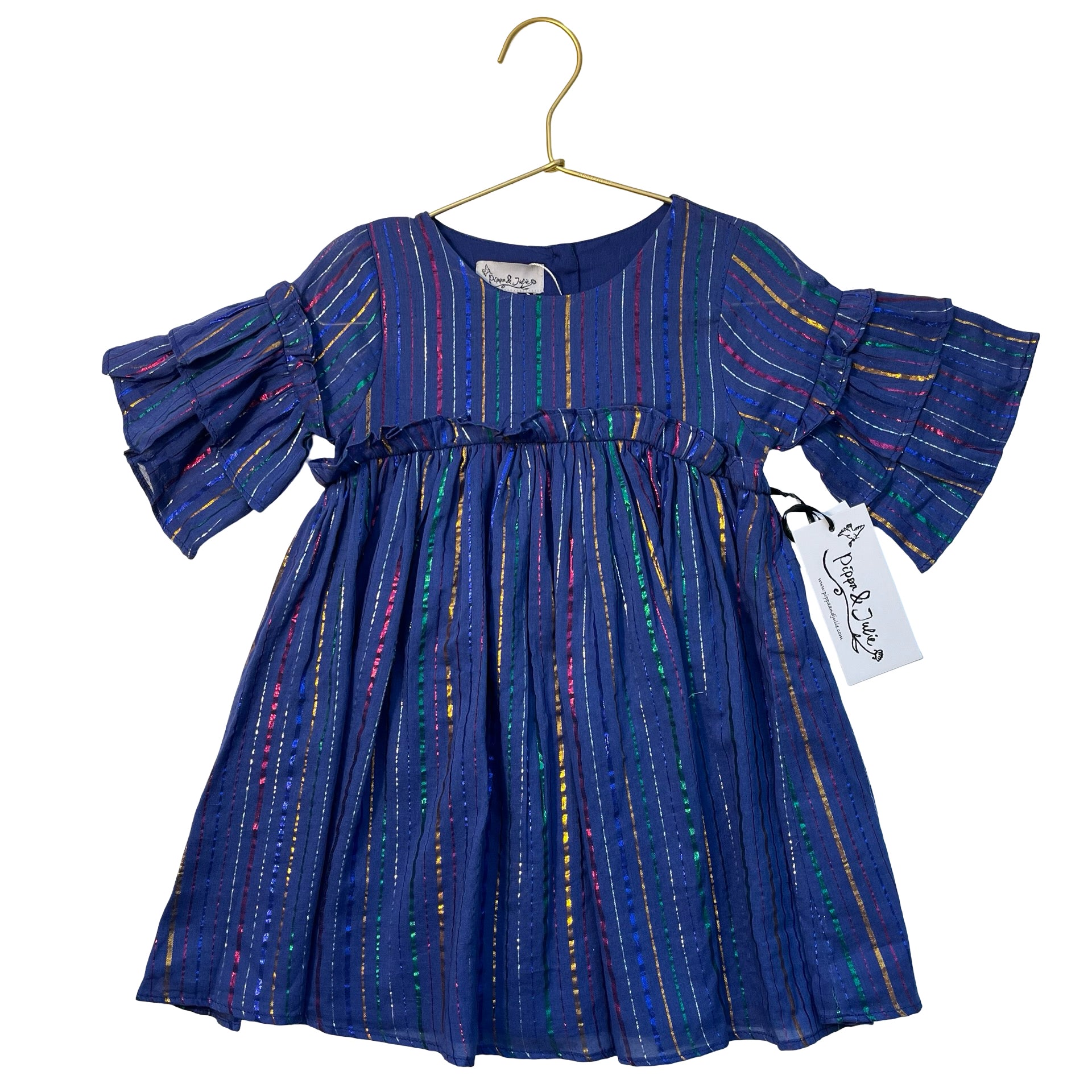 Pippa & Julie Navy & Metallic Stripe Dress - Size 3T