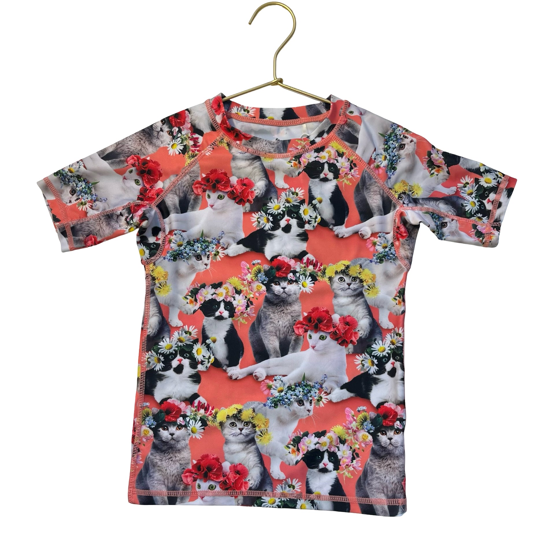 Molo Orange Flower Crown Cats Print Rash Guard - Size 5-6Y