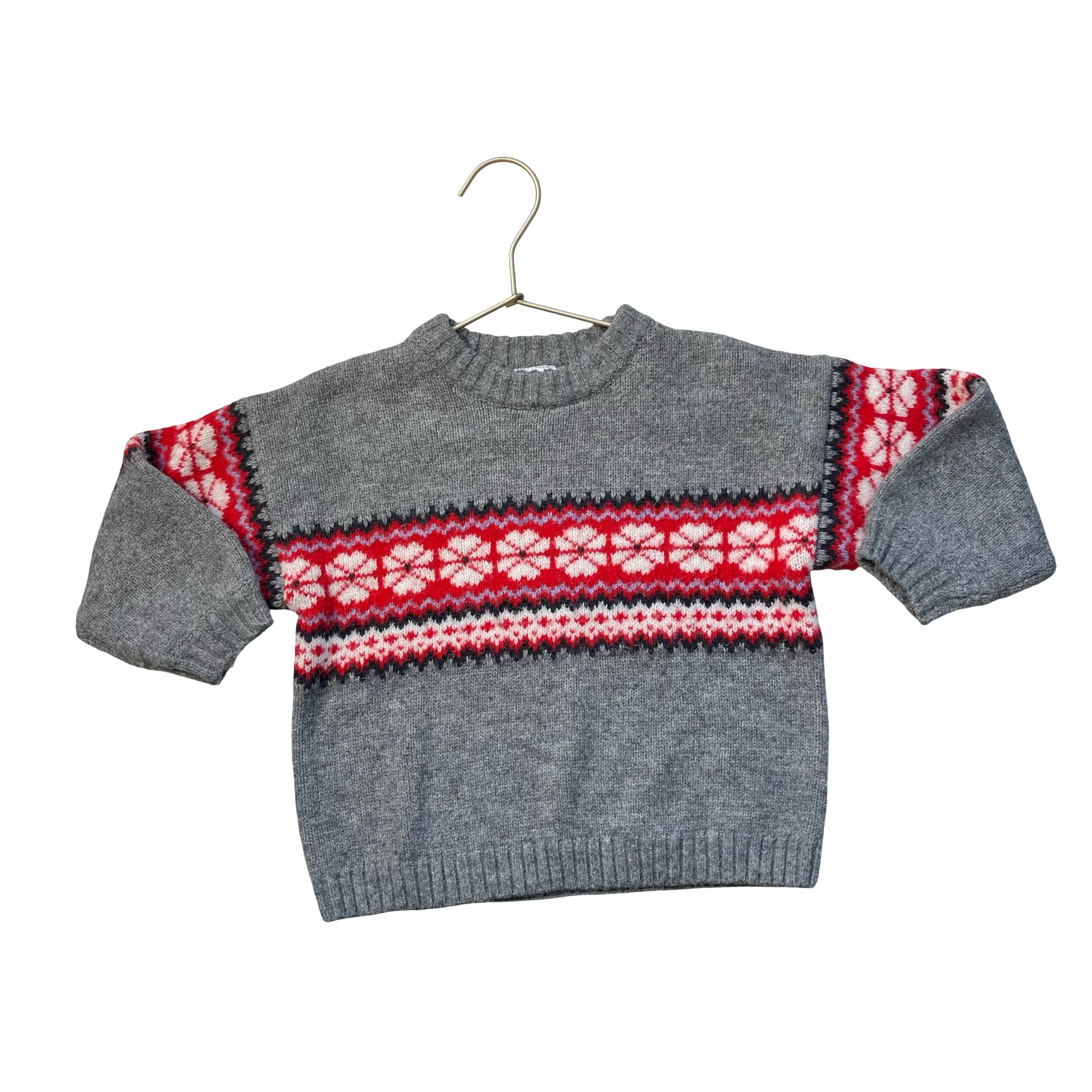 Hanna Andersson Gray & Red Fair Isle Sweater - Size 3T