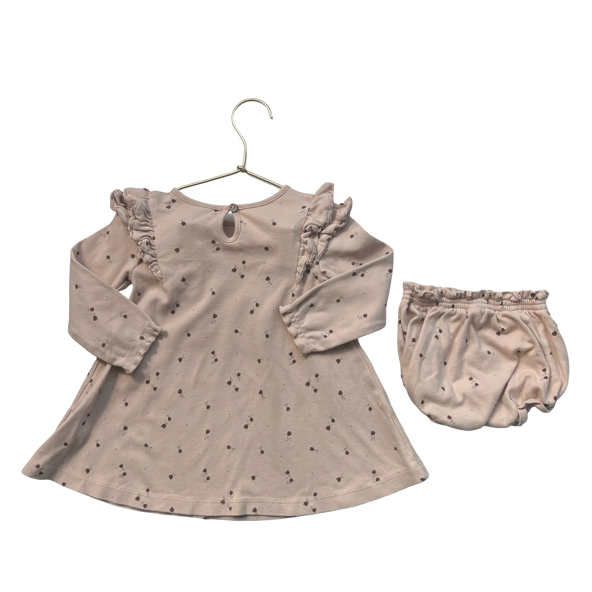 Quincy Mae Tan Flower Print Dress & Bloomers - Size 18-24 Mo