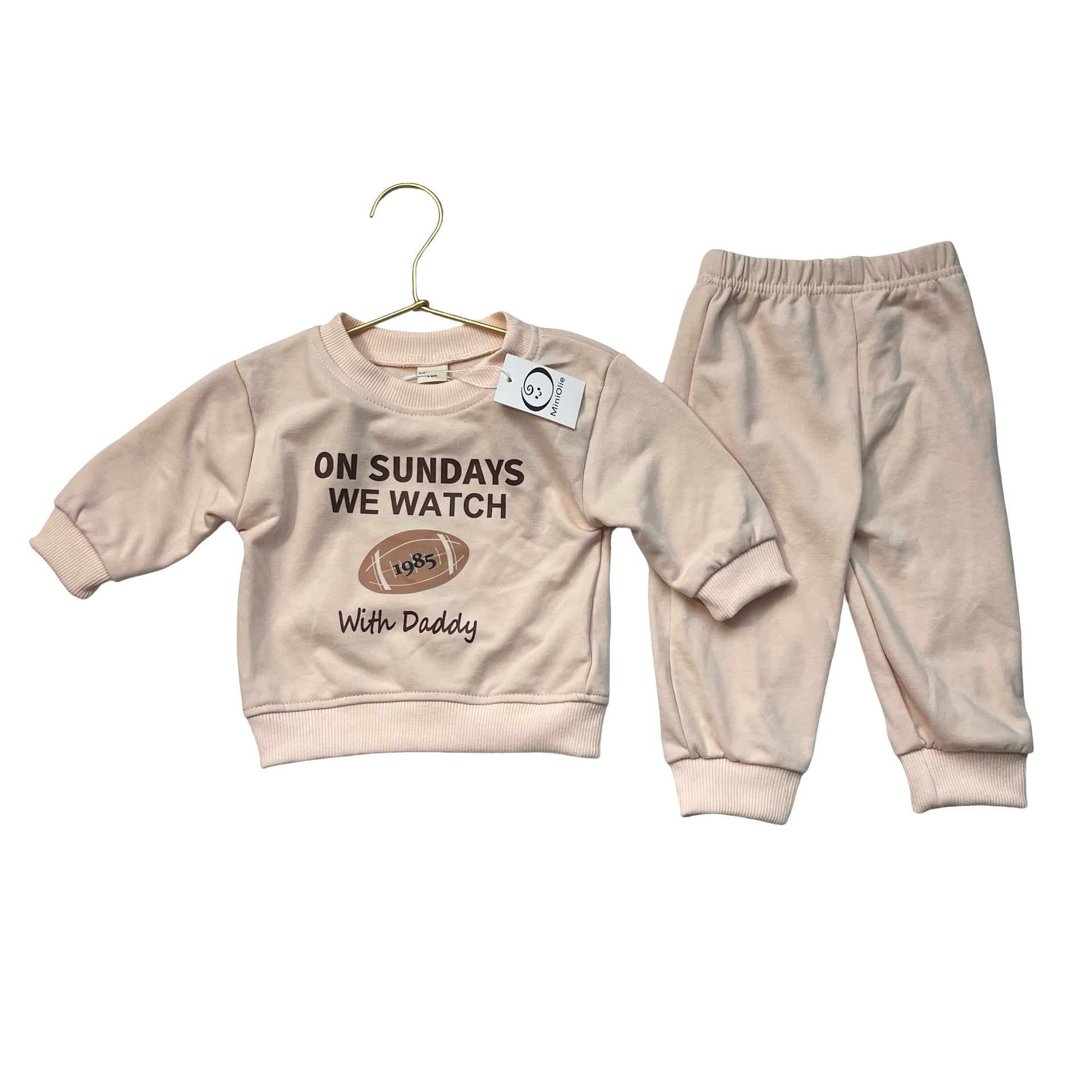 MiniOlie Blush 'On Sundays We Watch with Daddy' Football Set w Tags - 3-6 Mo