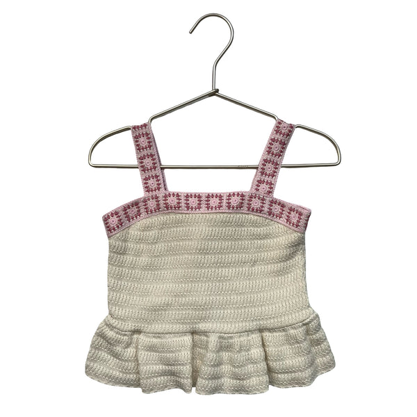 Janie and Jack Ivory & Pink Crochet Top - Size 2T