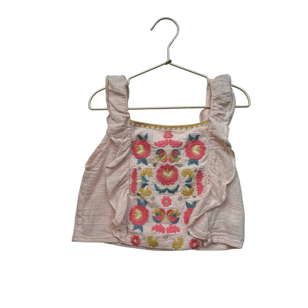 Louise Misha Light Peach Embroidered Flower Sleeveless Blouse - Size 10