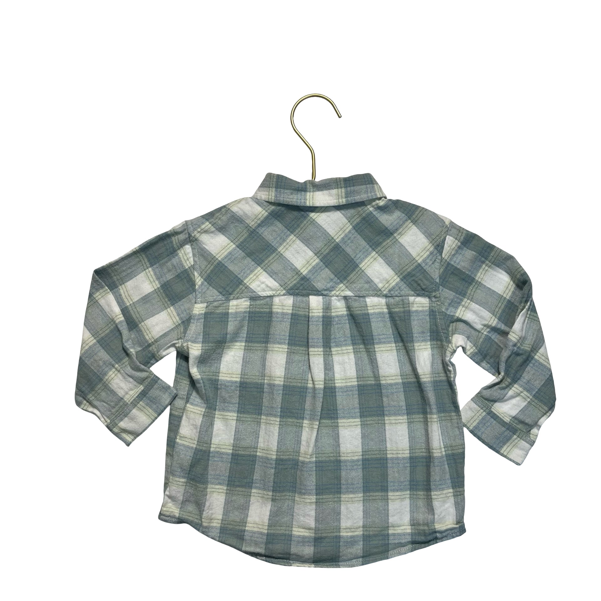 Zara Mint Green & Ivory Plaid Flannel Button Down Shirt - Size 18-24 Mo