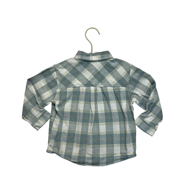 Zara Mint Green & Ivory Plaid Flannel Button Down Shirt - Size 18-24 Mo