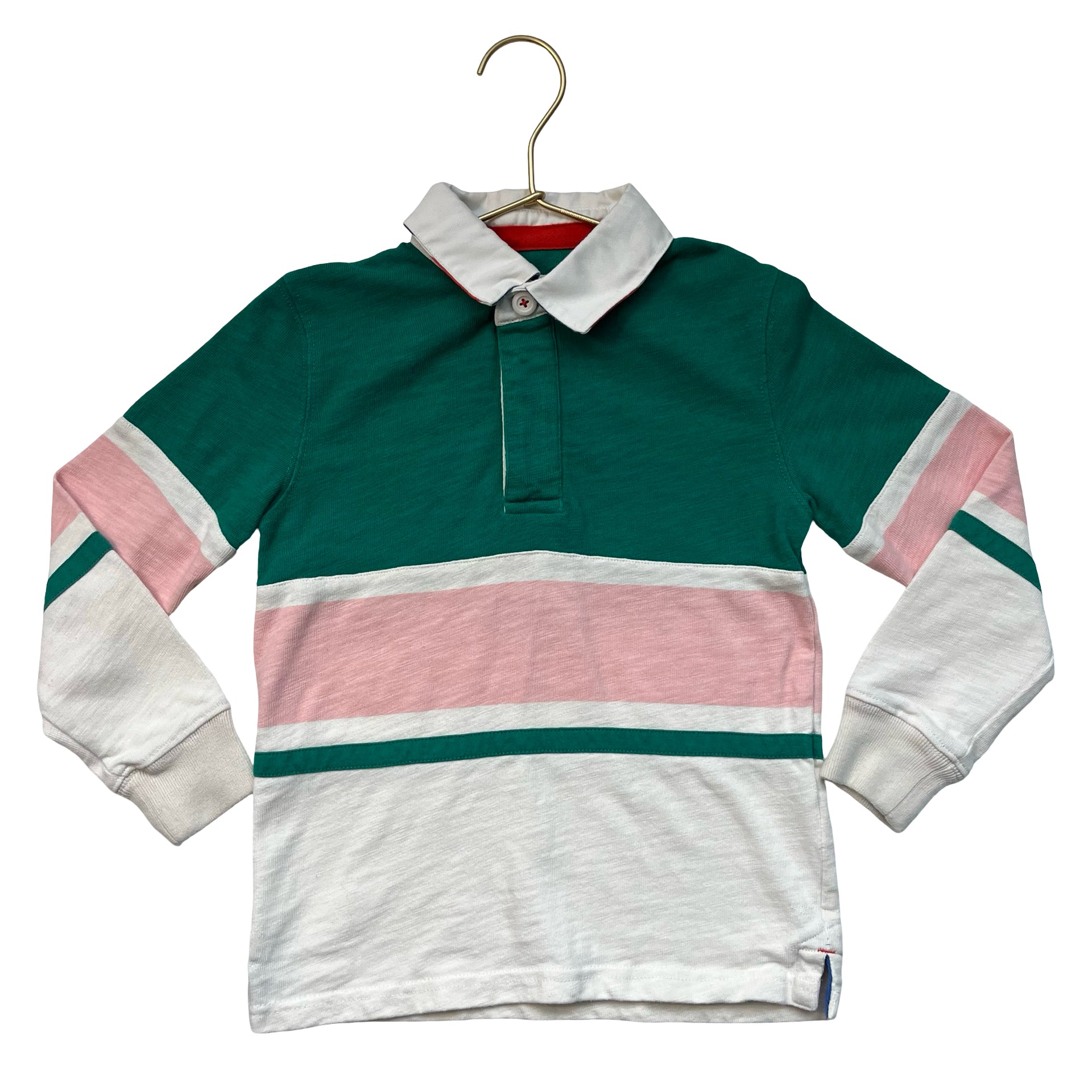 Mini Boden Green, Ivory, Pink Striped Rugby Shirt - Size 5-6Y