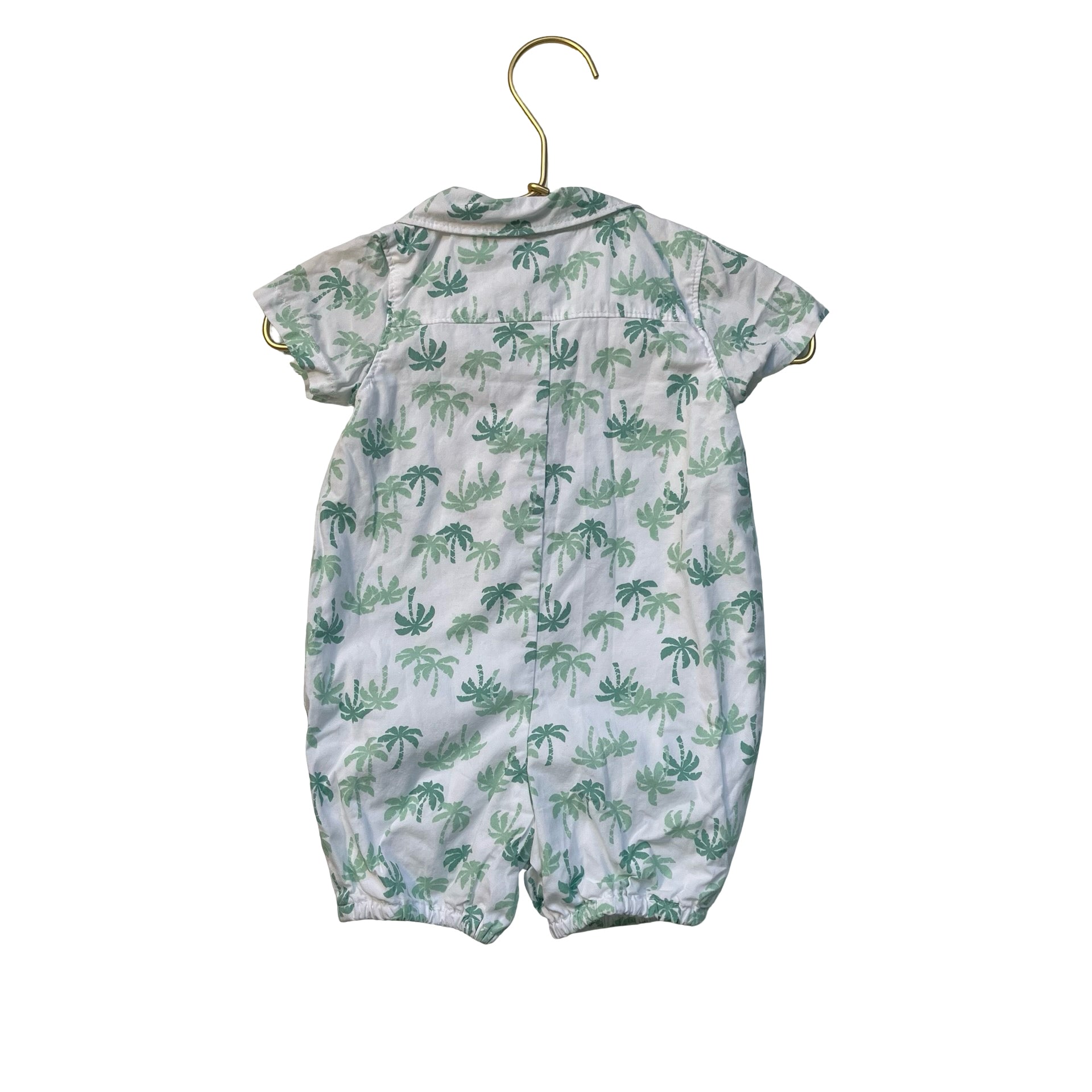 Janie and Jack White & Green Palm Tree Print Button Down Romper - Size 3-6 Mo