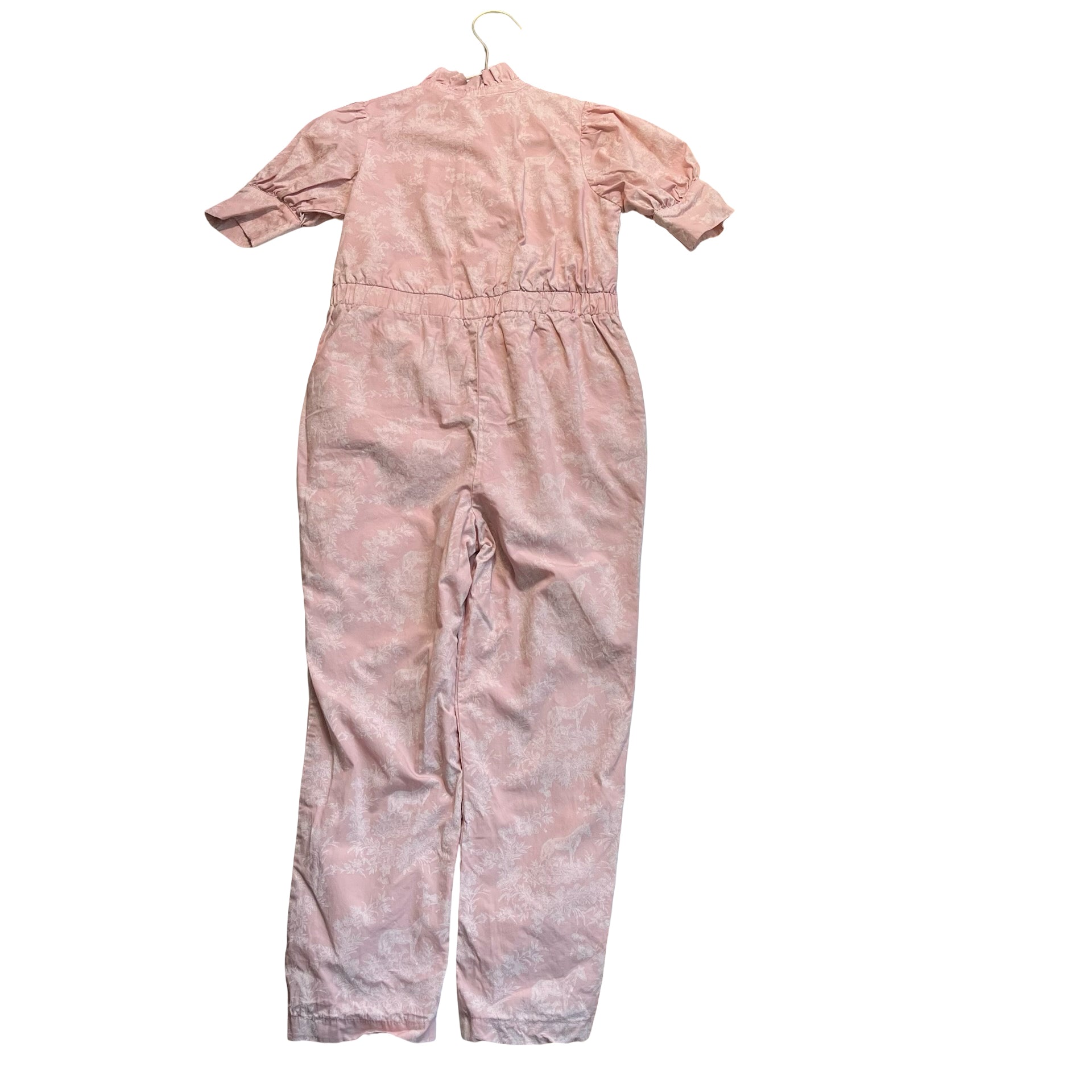 Janie and Jack Pink & White Floral & Horse Print Jumpsuit - Size 7
