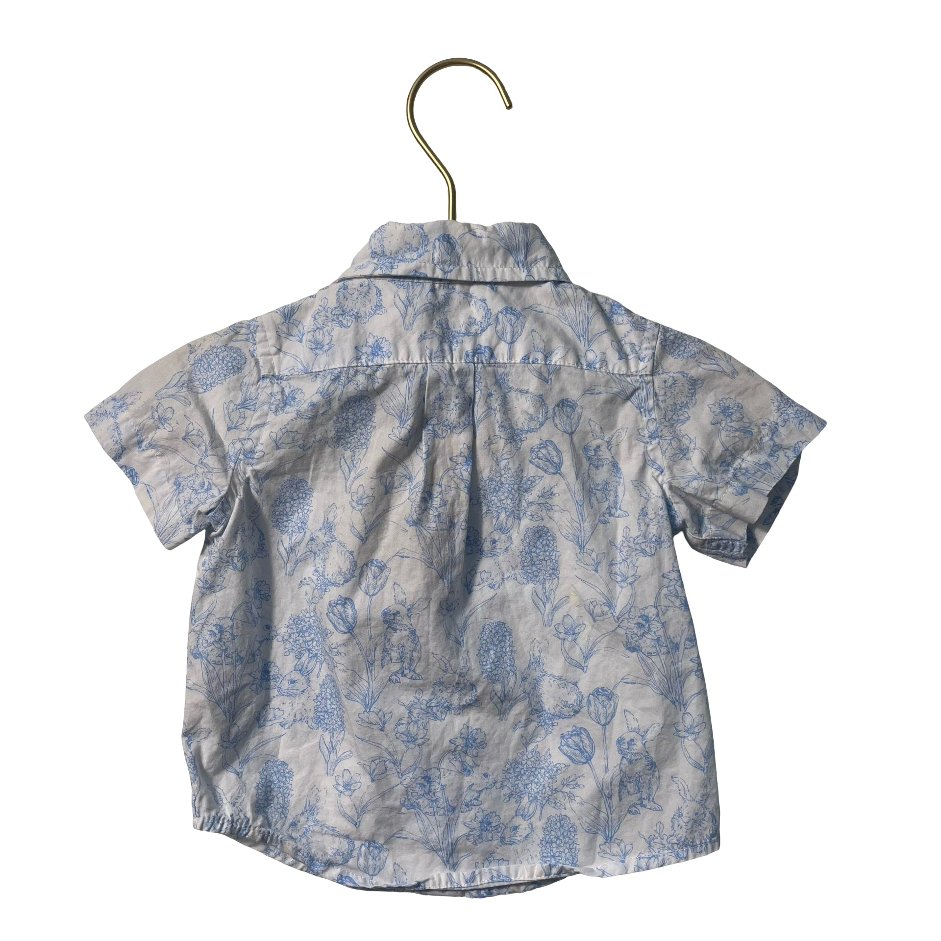 Janie and Jack White & Blue Bunny Toile Print Button Down Shirt - Size 6-12 Mo