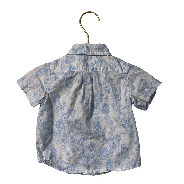 Janie and Jack White & Blue Bunny Toile Print Button Down Shirt - Size 6-12 Mo