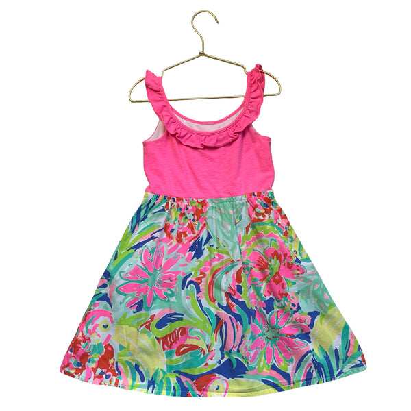 Lilly Pulitzer Bright Pink & Multi-Color Flower Print Dress - Size M 6-7