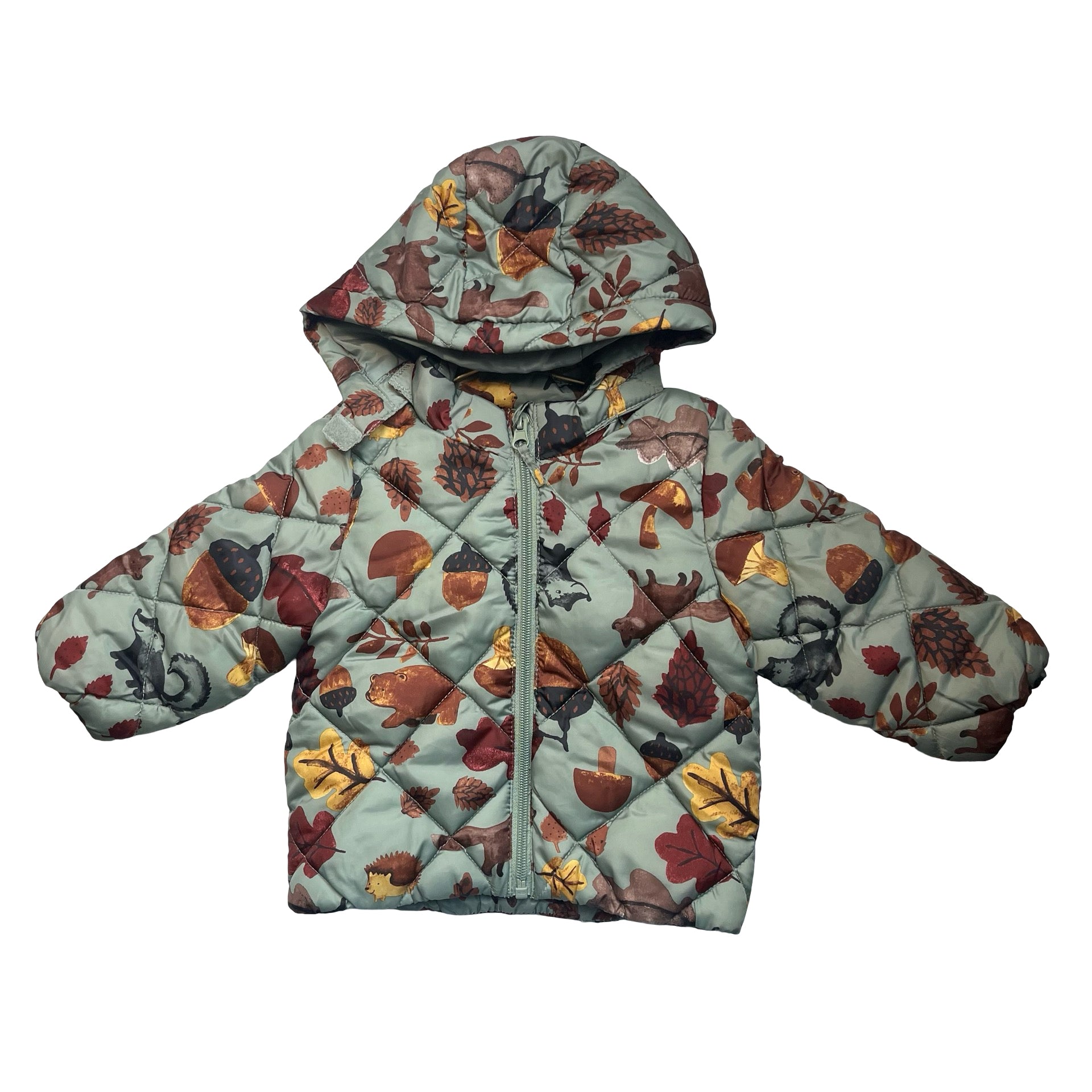 H&M Green Woodland Print Puffer Removeable Hood Jacket - Size 9 Mo