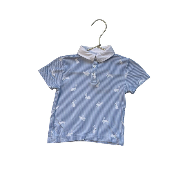 Play by Little Sleepies Blue Striped Bunny Print Polo Shirt - Size 12-18 Mo