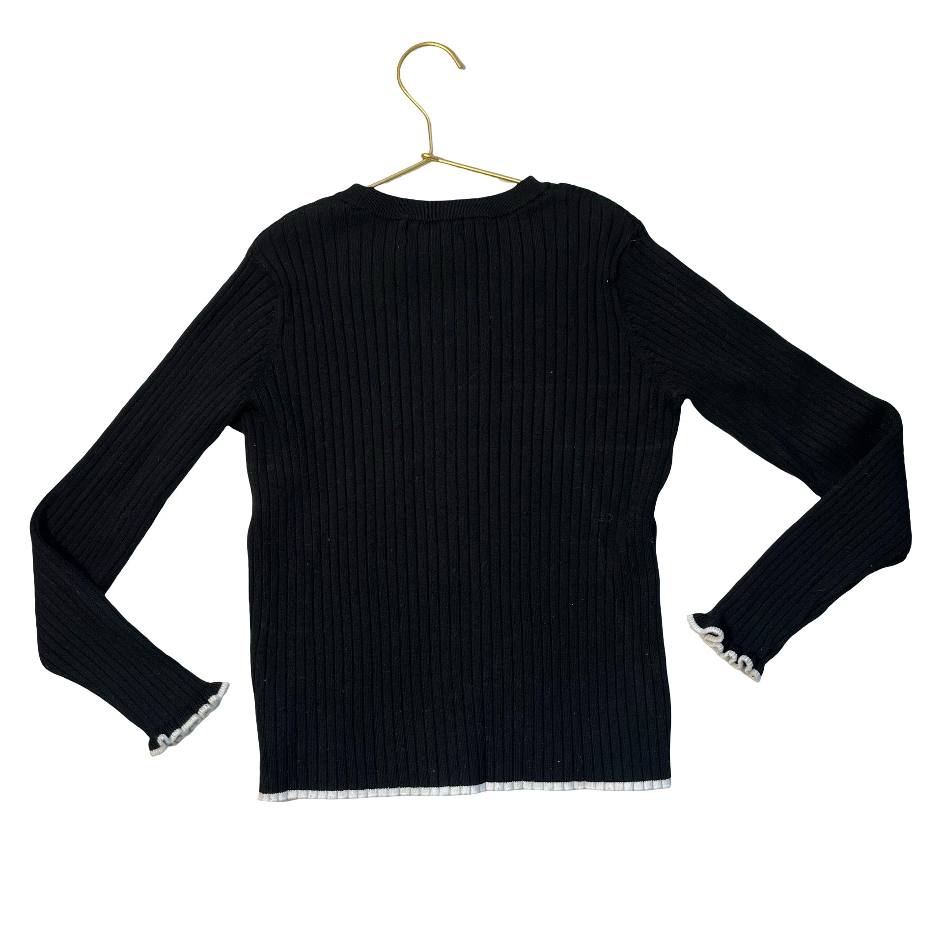 H&M Black Ribbed Knit Sweater, White Trim - Size 8-10