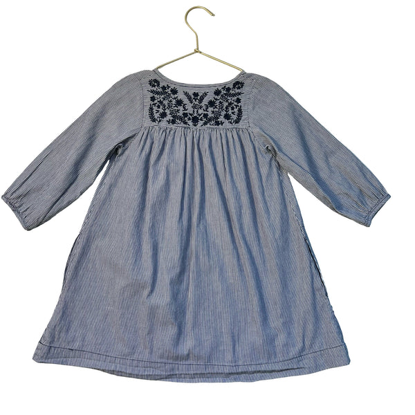 Pink Chicken Navy Striped Embroidered Dress - Size 5Y