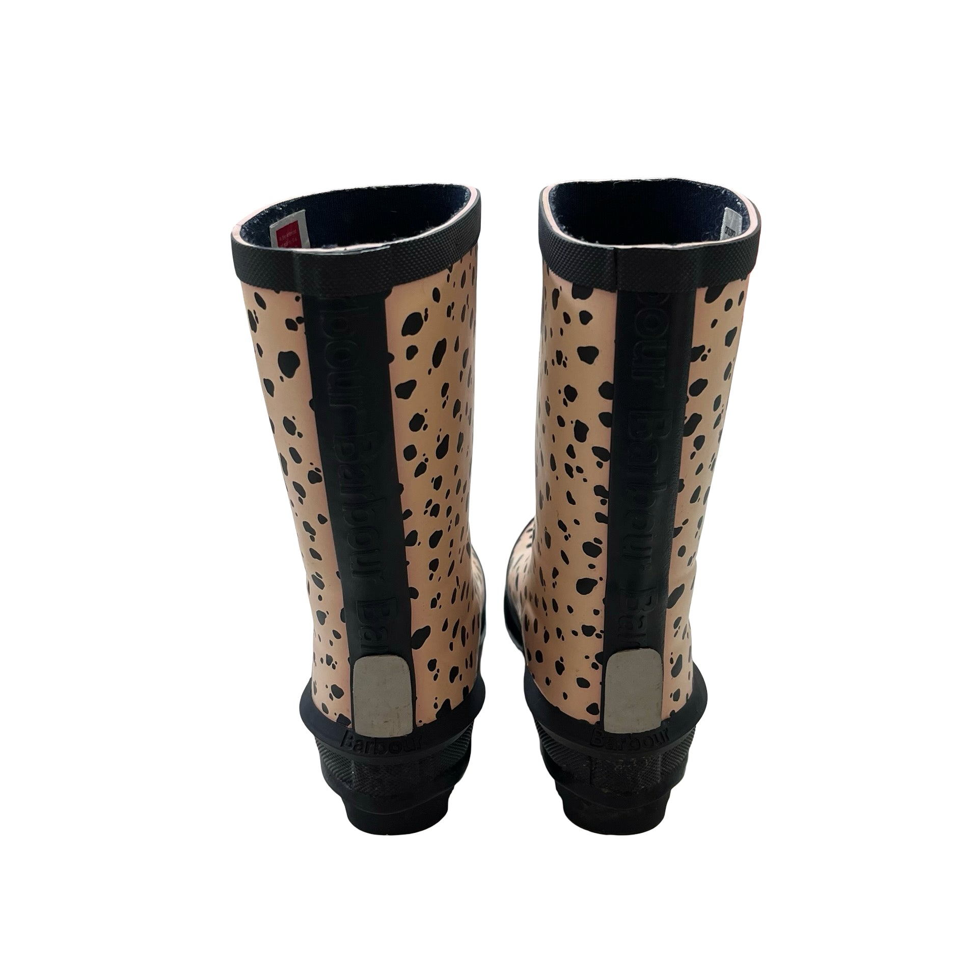 Barbour Peach & Black Pattern Rain Boots - Size 10