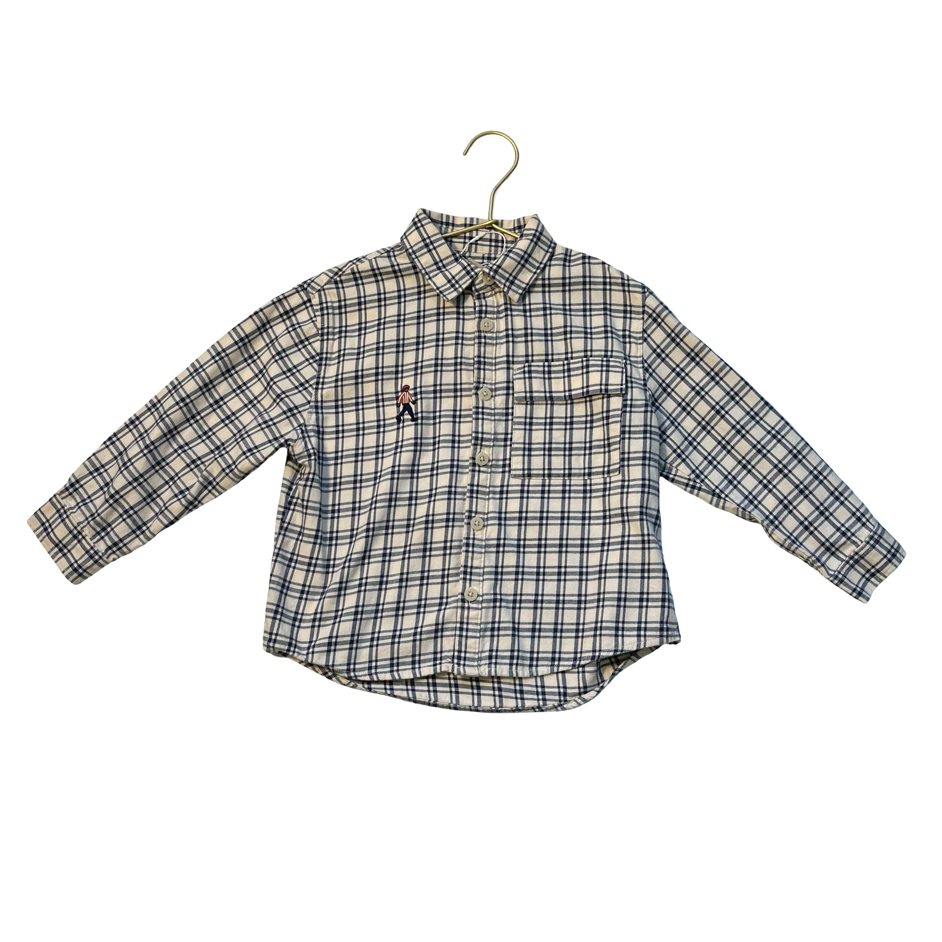 Zara Ivory & Navy Plaid Flannel Button Down Shirt - Size 4