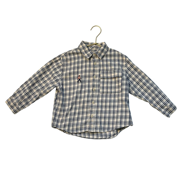 Zara Ivory & Navy Plaid Flannel Button Down Shirt - Size 4