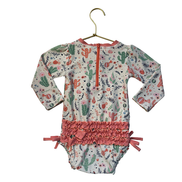 Ruffle Butts Ivory & Pastel Cactus Print Swim Suit - Size 18-24 Mo