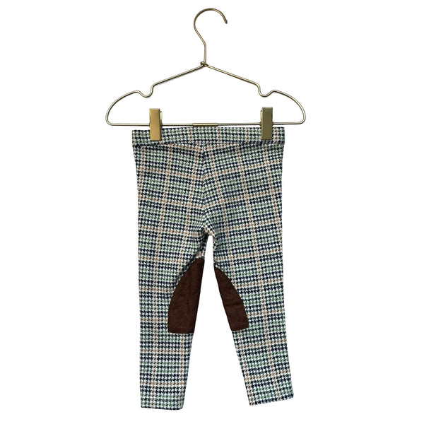 Janie and Jack Ivory, Green Tan Herringbone Equestrian Style Leggings - 18-24 Mo