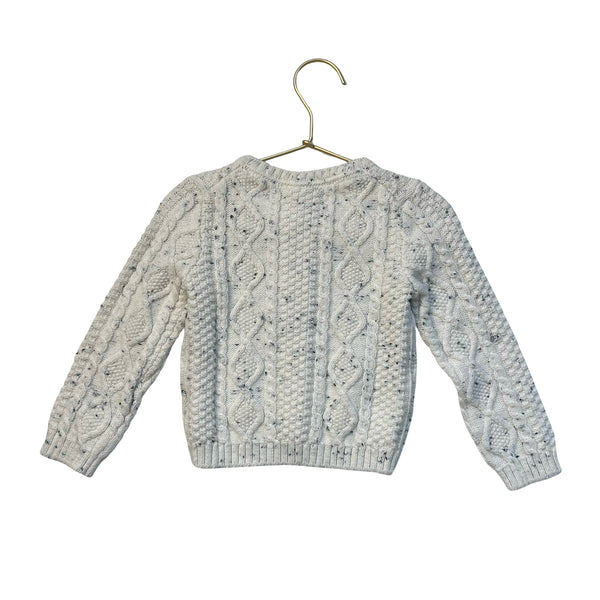 Janie and Jack Ivory & Blue Speckled Cable-Knit Cardigan Sweater - Size 18-24 Mo
