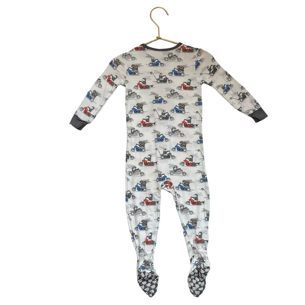Magnetic Me Motorcycle Bunny Print Footed PJs  - Size 9-12 Mo