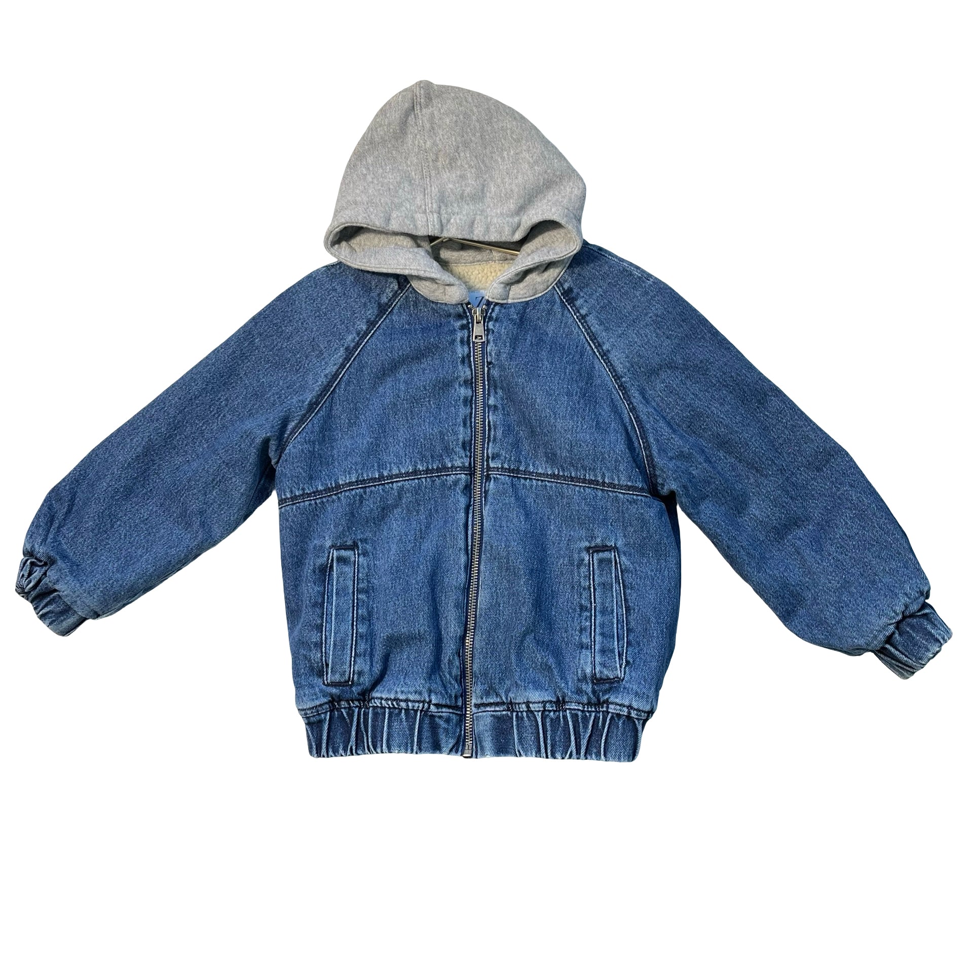 Zara Sherpa-Lined Sweatshirt Hood Distressed Denim Jacket - Size 4