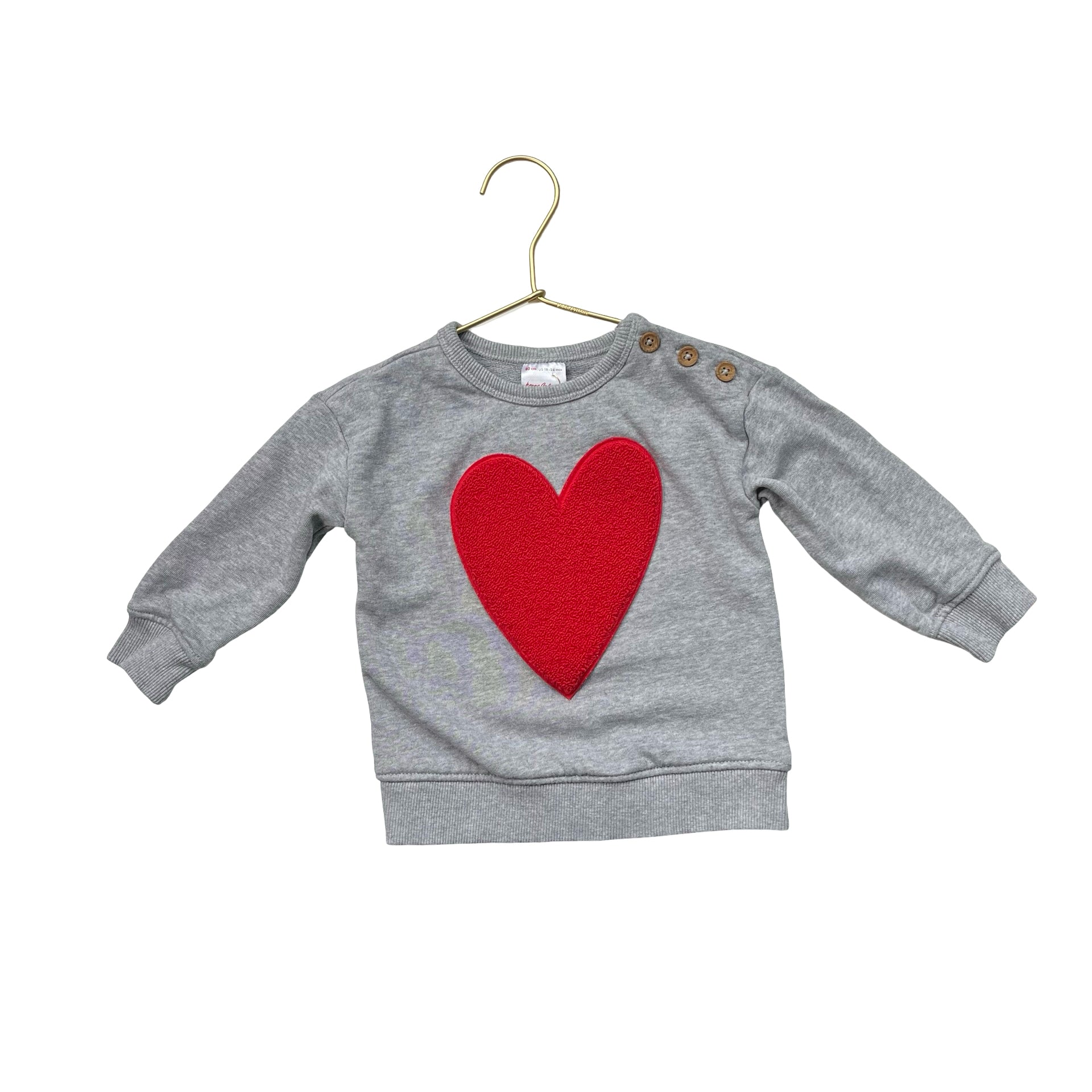 Hanna Andersson Gray & Red Heart Patch Sweatshirt - Size 18-24 Mo