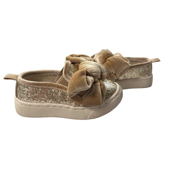 Baby Gap Gold Glitter & Velvet Bow Sneakers - Size 5