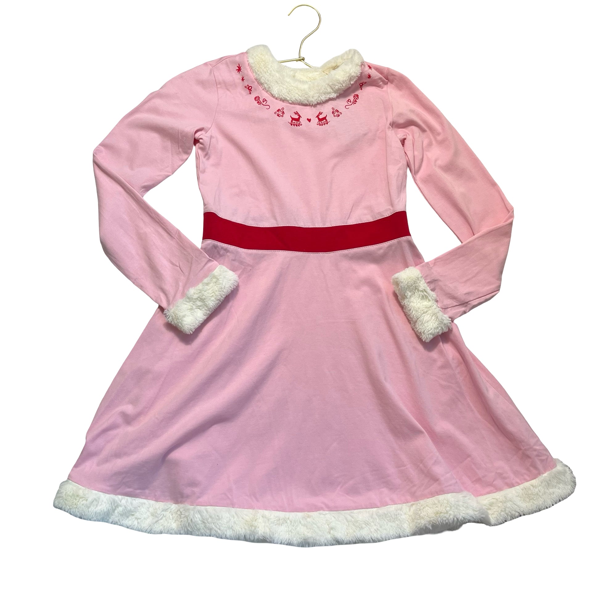Hanna Andersson x Elf Pink & Ivory Faux Fur Trim Dress - Size 10
