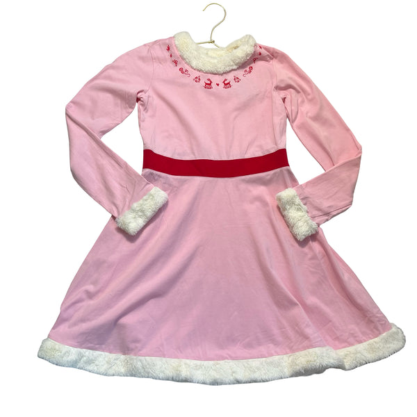 Hanna Andersson x Elf Pink & Ivory Faux Fur Trim Dress - Size 10