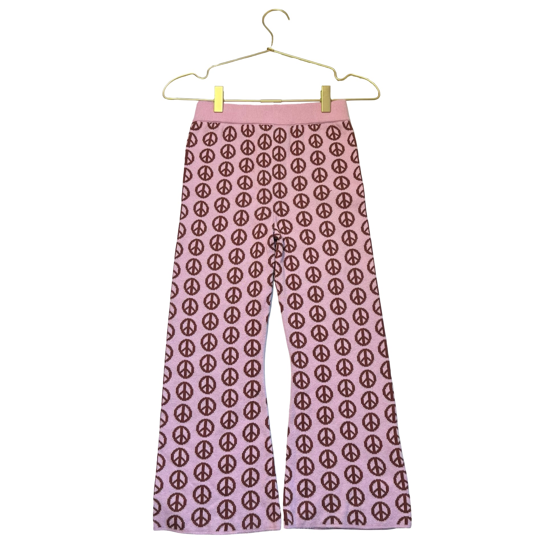 Misha & Puff Pink & Brown Peace Sign Cotton Knit Flare Pants - Size 8Y
