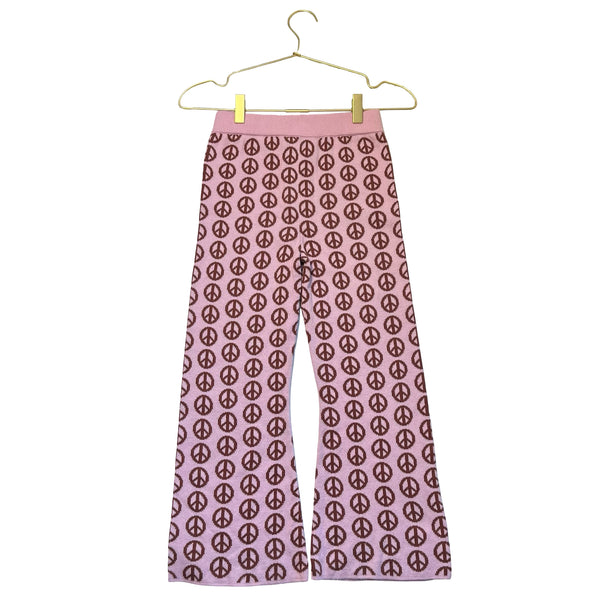 Misha & Puff Pink & Brown Peace Sign Cotton Knit Flare Pants - Size 8Y