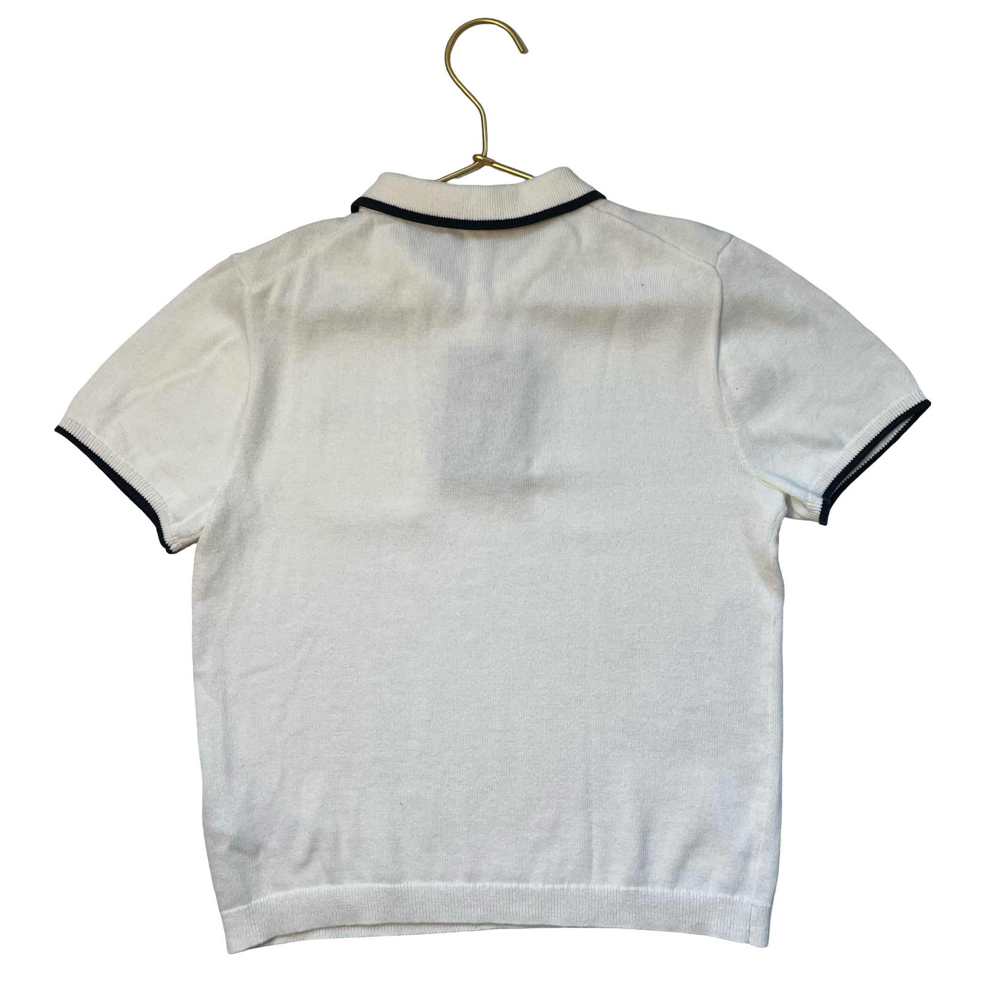 Crewcuts Ivory Cotton Knit Polo Shirt, Navy Trim - Size M 8-9