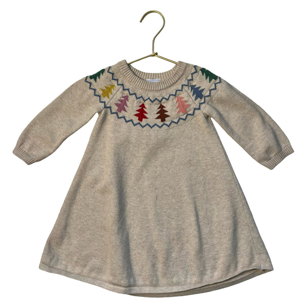Hanna Andersson Tan & Pastel Christmas Tree Cotton Sweater Dress - Size 2T