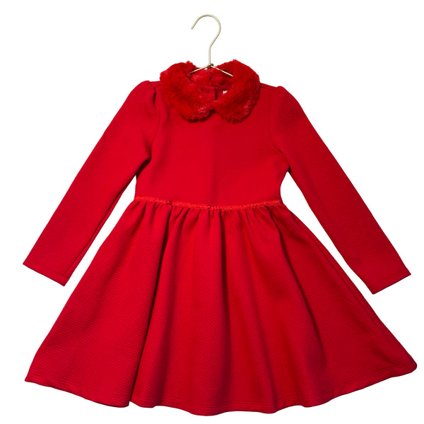 Janie and Jack Red Quilted Faux Fur Collar Dress - Size 5