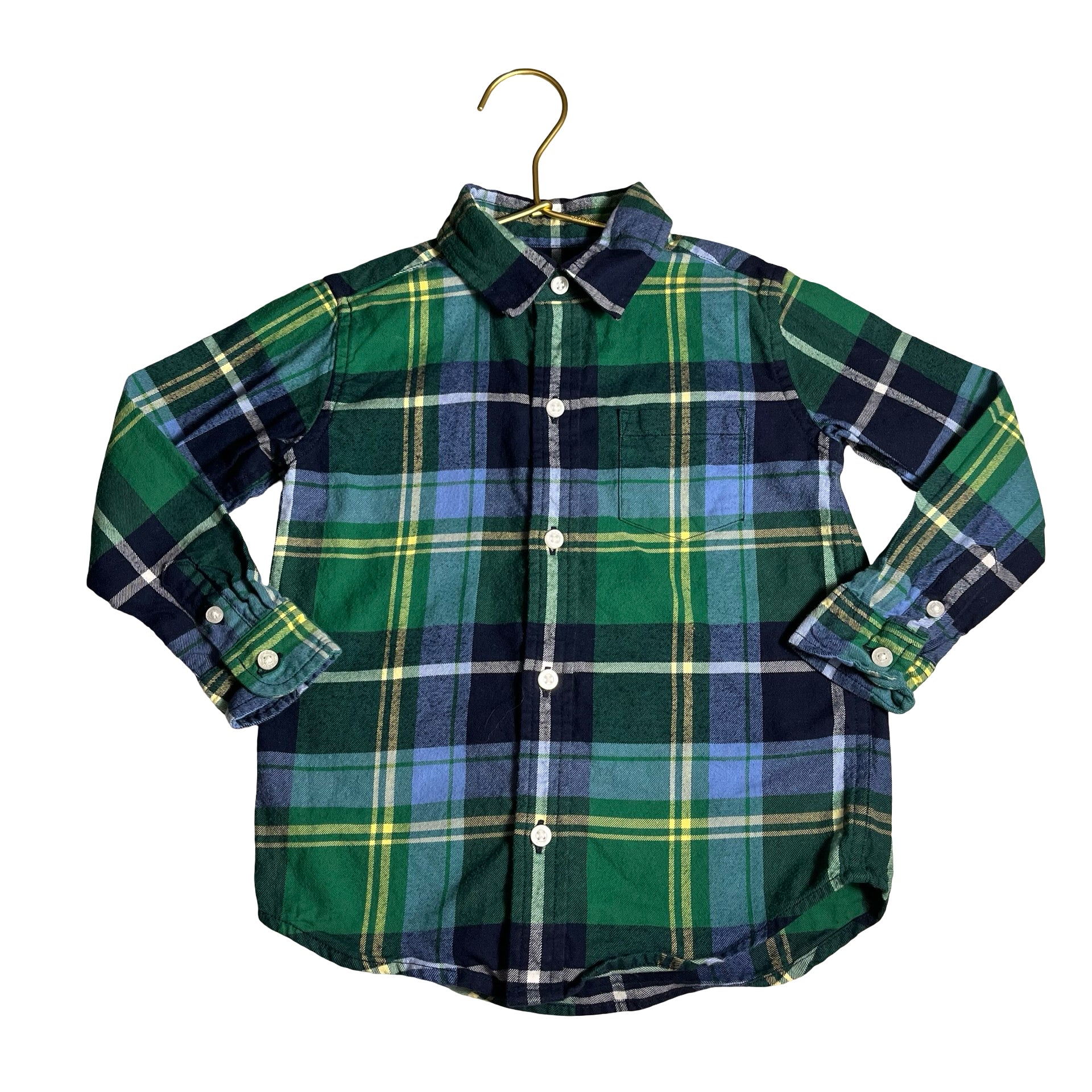 Janie and Jack Green & Navy Plaid Flannel Button Down Shirt - Size 3