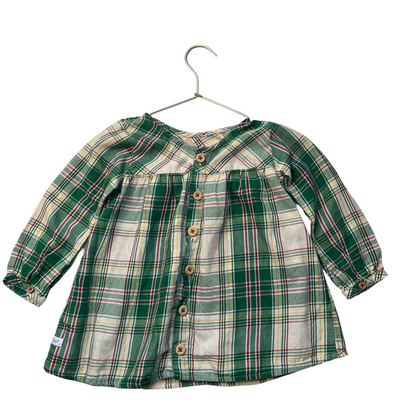 Ruffle Butts Green, Ivory & Red Plaid Flannel Shirt - Size 3