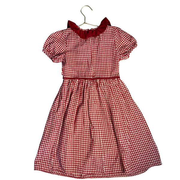 Maison Me Red Check Velour Collar Dress - Size 6