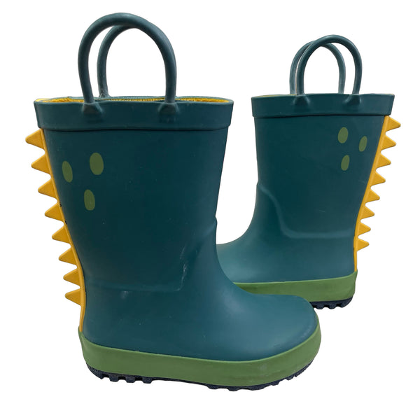 Cat & Jack Green & Yellow Dino Spike Rain Boots -  Size 7