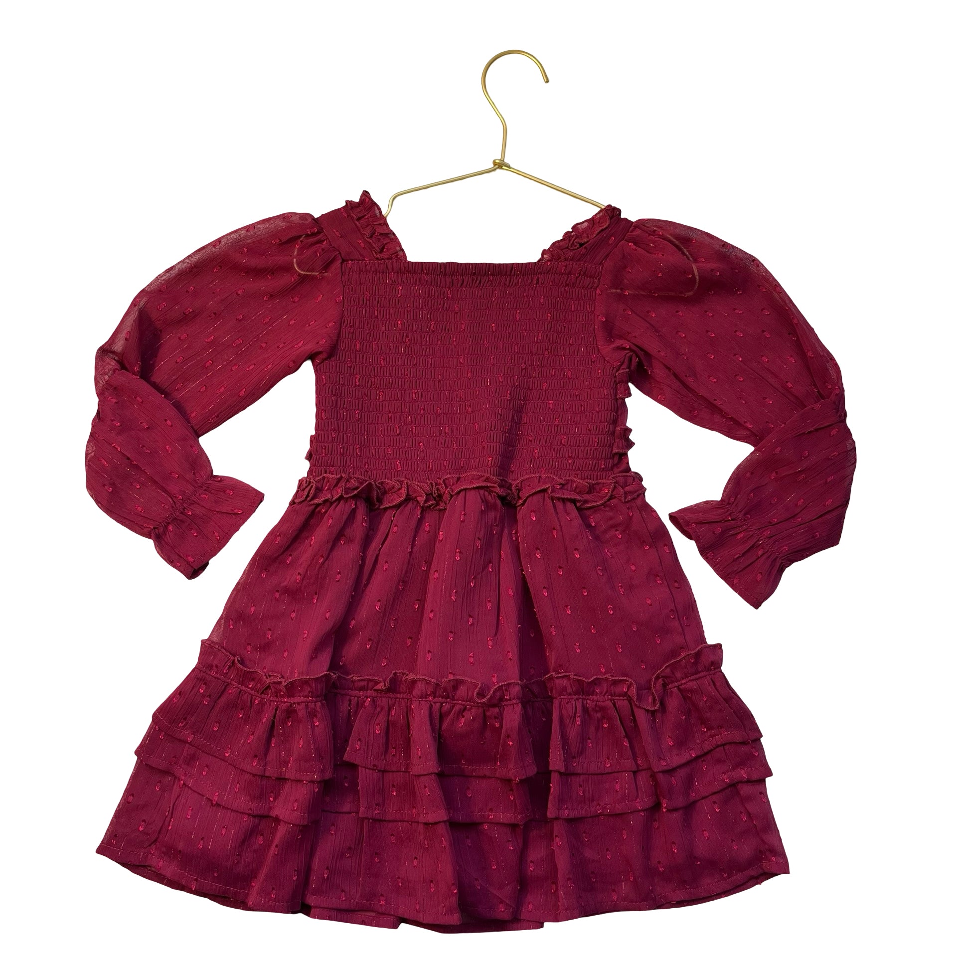 BCBG Burgundy Chiffon Swiss Dot Dress - Size 3T