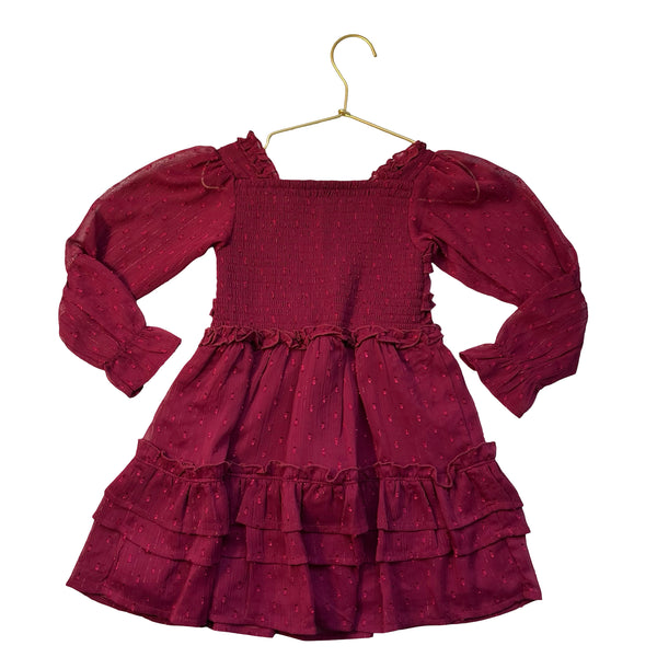 BCBG Burgundy Chiffon Swiss Dot Dress - Size 3T