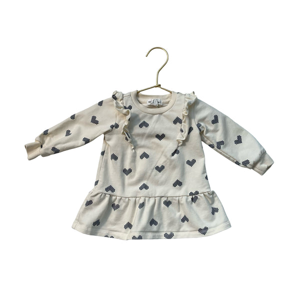 Miles The Label Ivory & Navy Heart Pattern Dress - Size 3 Mo