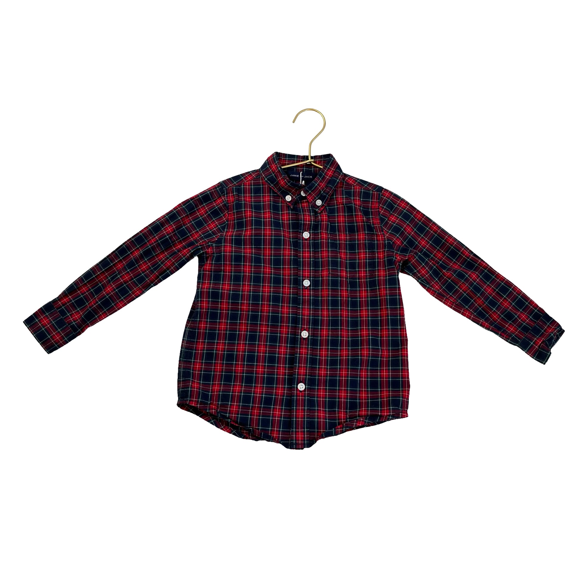 Janie and Jack Red, Navy, Green, Yellow Plaid Button Down Shirt - Size 3