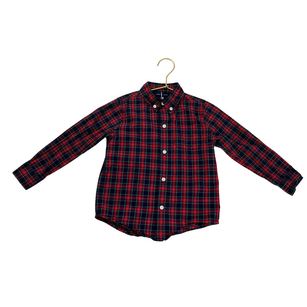 Janie and Jack Red, Navy, Green, Yellow Plaid Button Down Shirt - Size 3