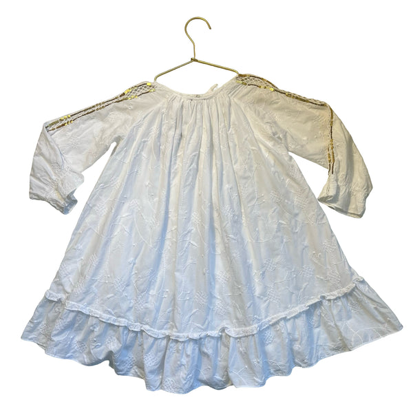 Velveteen White Embroidered & Gold Sequin Dress - Size 5Y