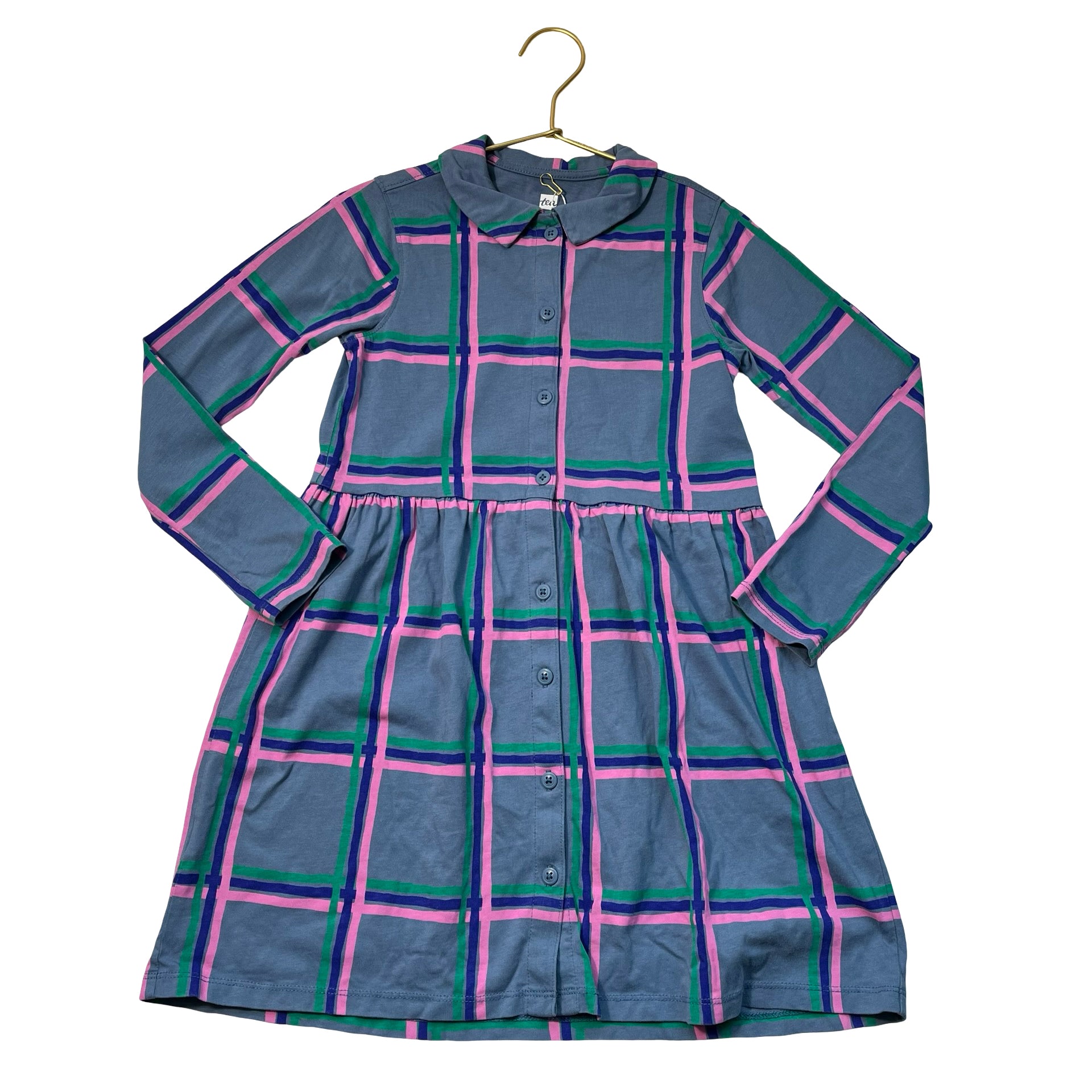Tea Collection Blue, Pink, Green, Purple Plaid Print Shirt Dress - Size 6