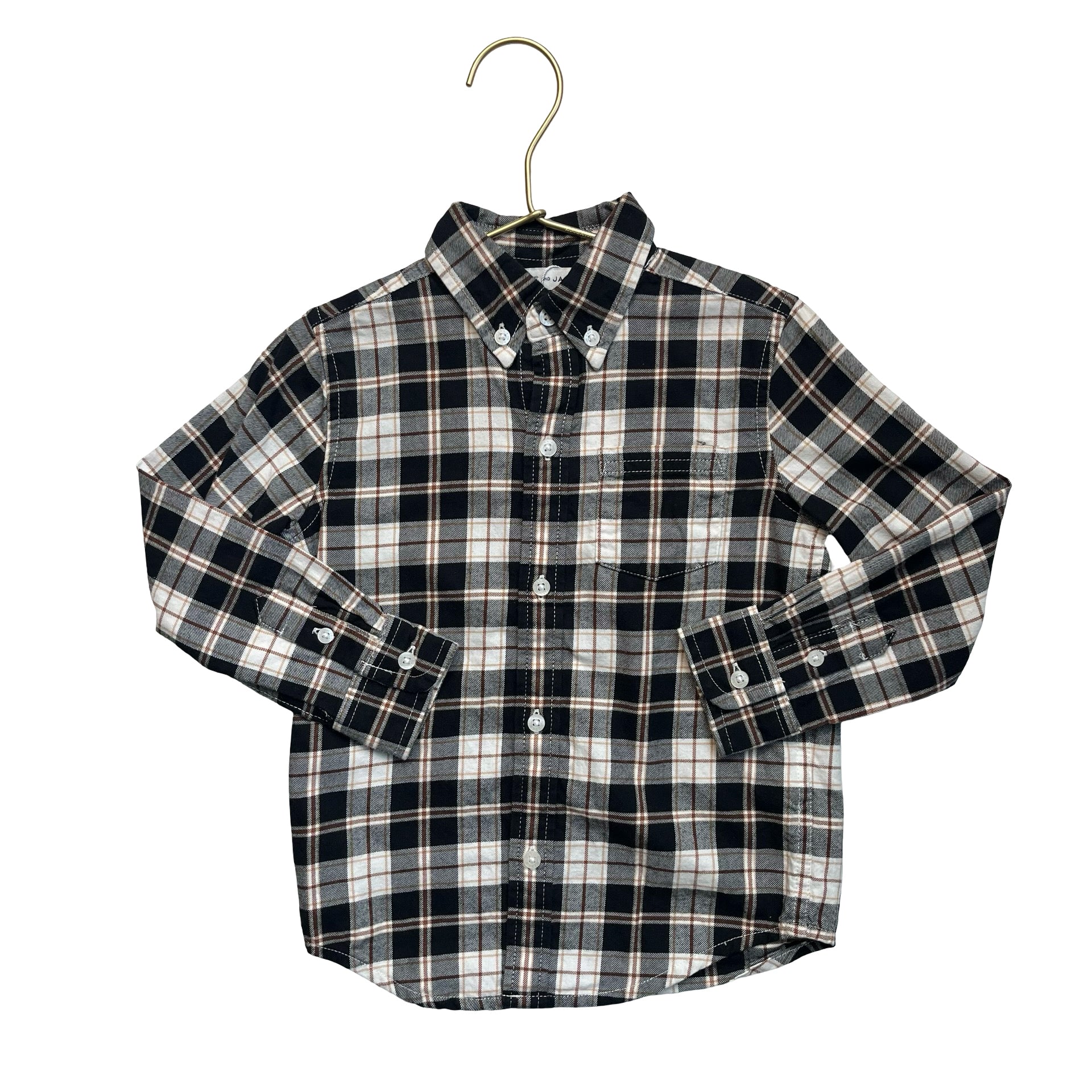 Janie and Jack Black, White, Brown Plaid Button Down - Size 3
